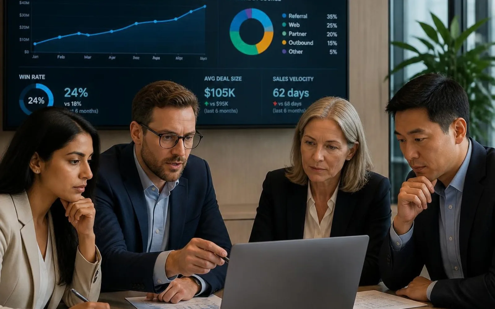 Revenue leader reviewing an enterprise pipeline dashboard with the CEO